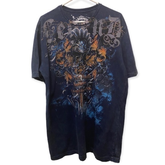 Gothic Knight Theme T Shirt Sword Shield Dark Blue Mens Legends Of Style Size 2X - Picture 1 of 7